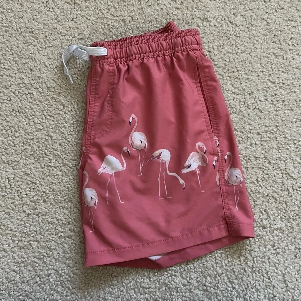 Maamgic Men Swim Shorts Trunks Sz Small 5.5 Quick Dry Pool Beach Coral Flamingo